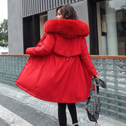 Parka medio lungo con cappuccio e collo in pelliccia
