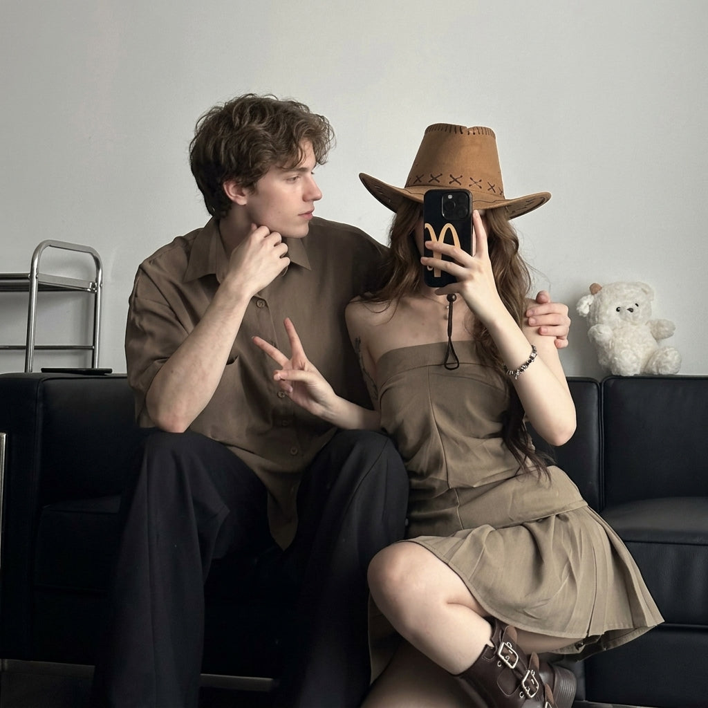 Ensemble couple top bustier et mini-jupe