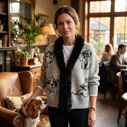 Strickcardigan mit Welpen-Jacquard