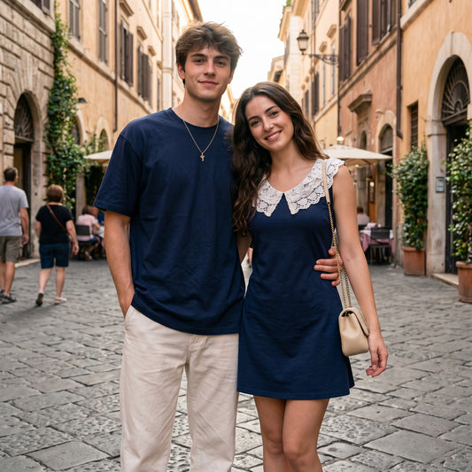 Petite-Waist A-Line Dress & Tee Couples Set