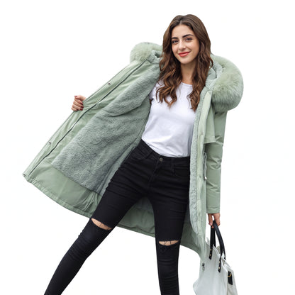 Parka medio lungo con cappuccio e collo in pelliccia