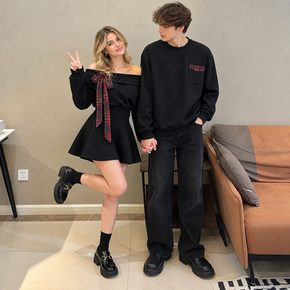 Couples Off-Shoulder Hoodie Dress & Top